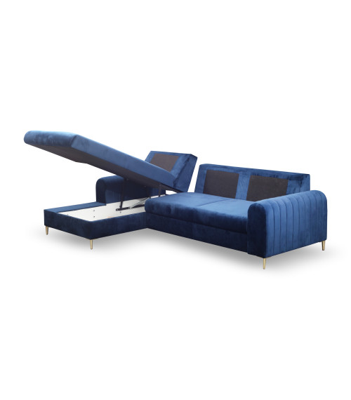 Narożnik rozkładany z pojemnikiem na pościel Monaco lewy NAVY 25 - czarne nóżki