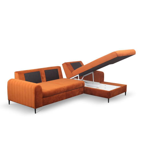 Narożnik rozkładany z pojemnikiem na pościel Monaco prawy RUST 33 - złote nóżki