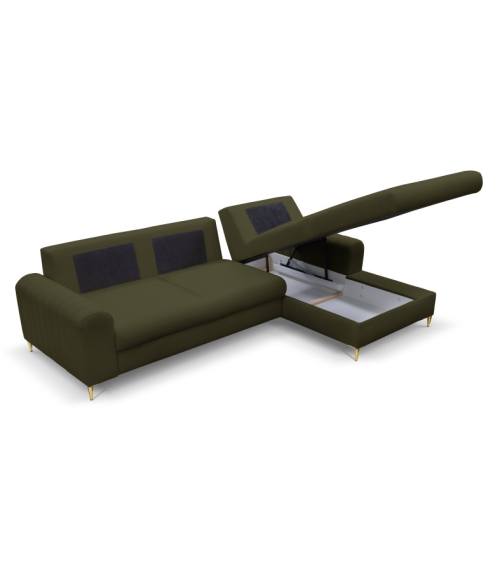 Narożnik prawostronny rozkładany z pojemnikiem na pościel Monaco LOFT 10 - złote nóżki