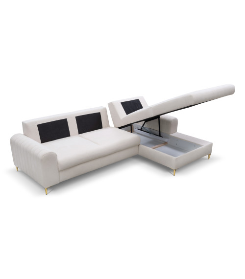 Narożnik rozkładany z pojemnikiem na pościel Monaco prawy LOFT 1 - złote nóżki