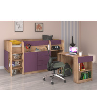 Łóżko piętrowe z biurkiem Smile lewe Sonoma jasna/Fiolet