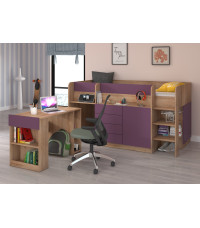 Łóżko piętrowe z biurkiem Smile prawe Sonoma jasna/Fiolet