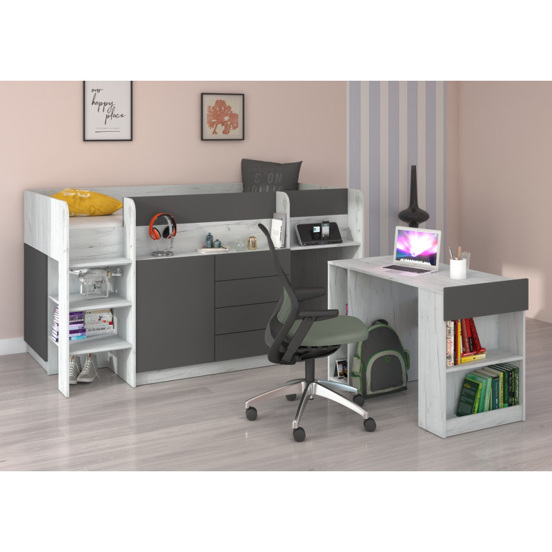 Łóżko piętrowe z biurkiem Smile lewe Craft biały/Grafit