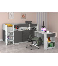 Łóżko piętrowe z biurkiem Smile lewe Craft biały/Grafit