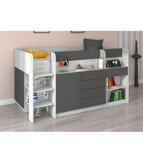 Łóżko piętrowe z biurkiem Smile lewe Craft biały/Grafit