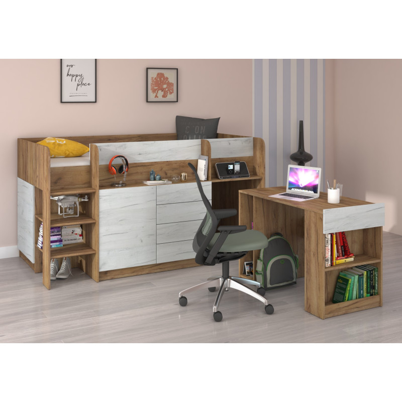 Łóżko piętrowe z biurkiem Smile lewe Craft złoty/Craft biały