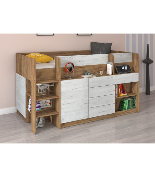 Łóżko piętrowe z biurkiem Smile lewe Craft złoty/Craft biały