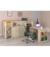 Łóżko piętrowe z biurkiem Smile lewe Dąb endgrain/Granada migdał