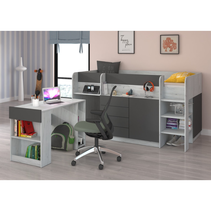 Łóżko piętrowe z biurkiem Smile prawe Craft biały/Grafit