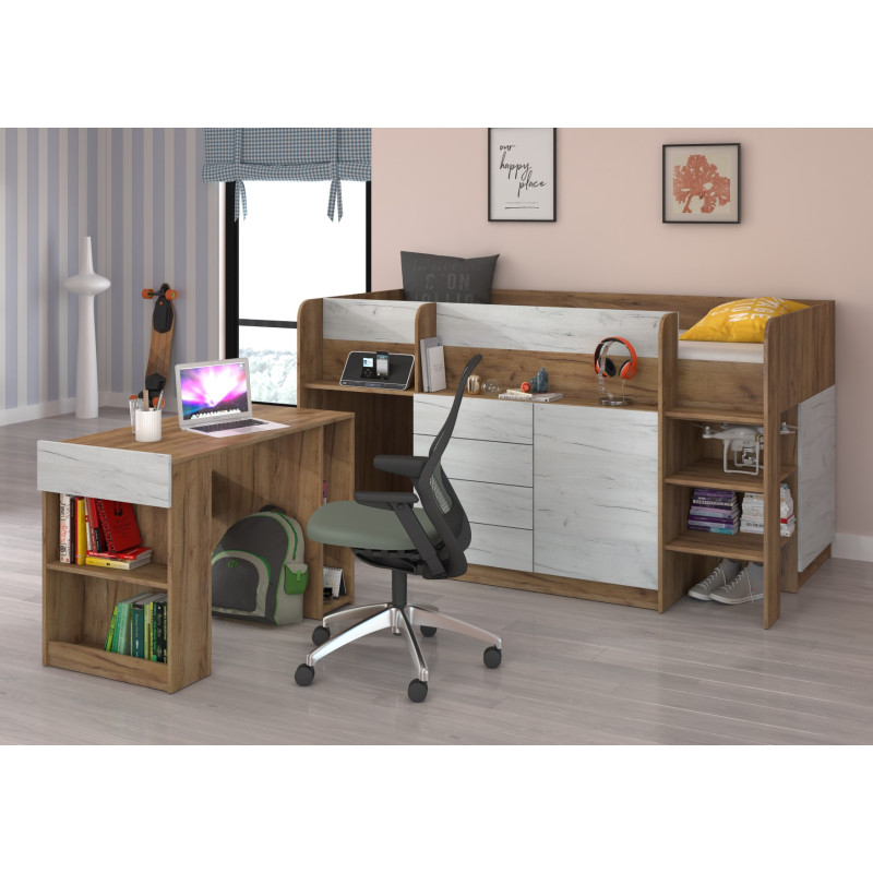 Łóżko piętrowe z biurkiem Smile prawe Craft złoty/Craft biały