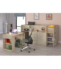 Łóżko piętrowe z biurkiem Smile prawe Dąb endgrain/Granada migdał
