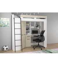 Łóżko piętrowe Floor L z biurkiem i szafą Biały/Granada migdał