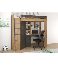 Łóżko piętrowe Floor L z biurkiem i szafą Craft złoty/Granada brąz
