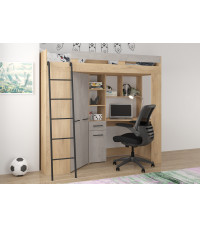 Łóżko piętrowe Floor L z biurkiem i szafą Dąb Cremona/Beton szary