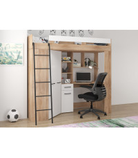 Łóżko piętrowe Floor L z biurkiem i szafą Sonoma jasna/Biały