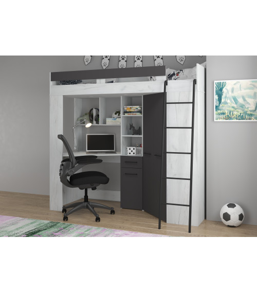 Łóżko piętrowe Floor P z biurkiem i szafą Craft biały/Grafit