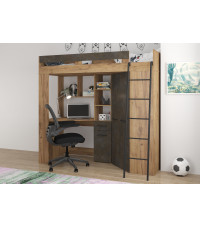 Łóżko piętrowe Floor P z biurkiem i szafą Craft złoty/Granada brąz