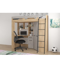 Łóżko piętrowe Floor P z biurkiem i szafą Dąb Cremona/Beton szary