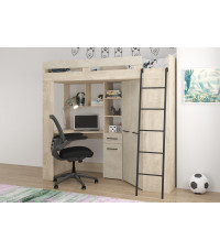Łóżko piętrowe Floor P z biurkiem i szafą Dąb Endgrain/Granada migdał