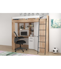 Łóżko piętrowe Floor P z biurkiem i szafą Sonoma jasna/Biały