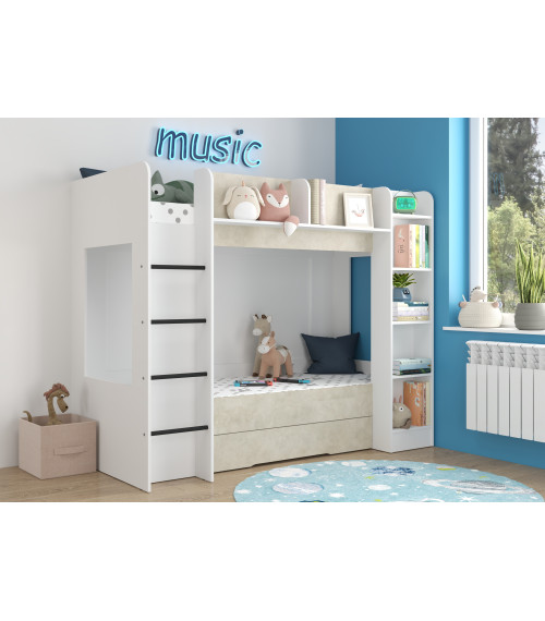 Łóżko piętrowe Everest L z szufladą Biały/Granada migdał