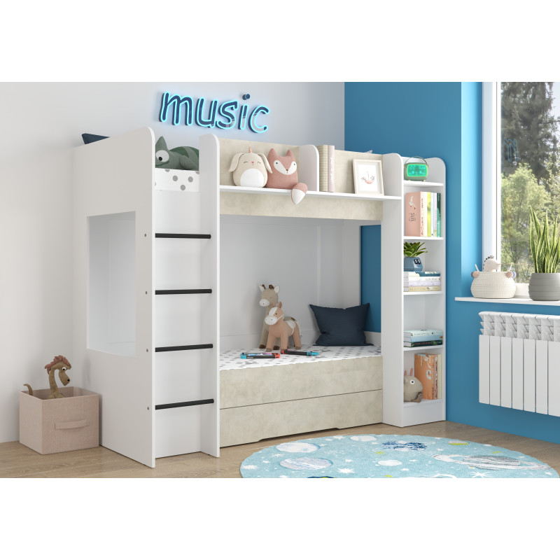 Łóżko piętrowe Everest L z szufladą Biały/Granada migdał