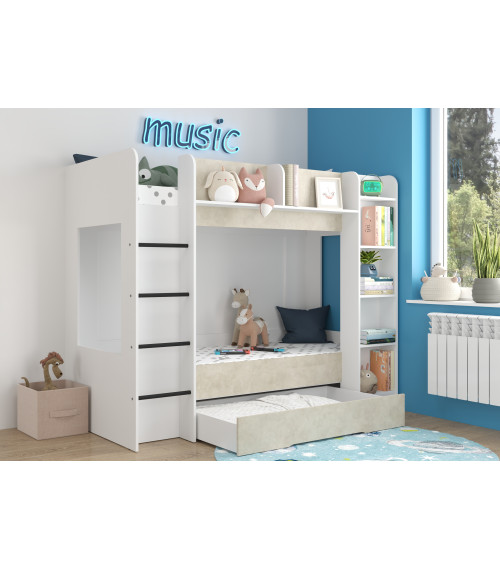 Łóżko piętrowe Everest L z szufladą Biały/Granada migdał