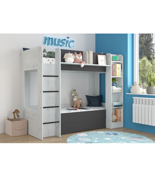 Łóżko piętrowe Everest L z szufladą Craft biały/Grafit
