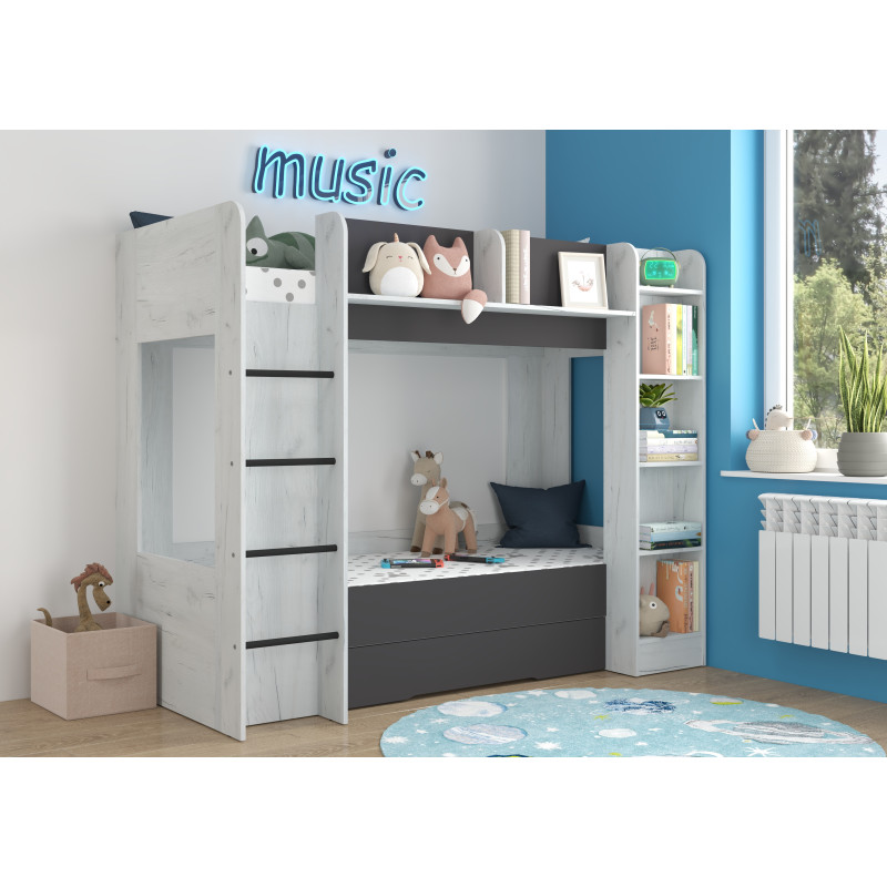 Łóżko piętrowe Everest L z szufladą Craft biały/Grafit