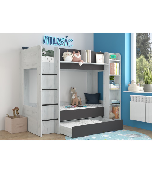 Łóżko piętrowe Everest L z szufladą Craft biały/Grafit