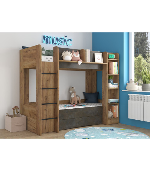 Łóżko piętrowe Everest L z szufladą Craft złoty/Granada brąz