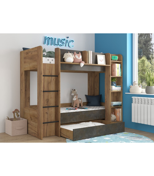 Łóżko piętrowe Everest L z szufladą Craft złoty/Granada brąz