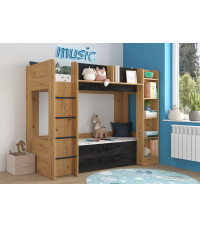 Łóżko piętrowe Everest L z szufladą Dąb Artisan/Beton czarny