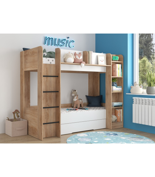 Łóżko piętrowe Everest L z szufladą Sonoma jasna/Biały