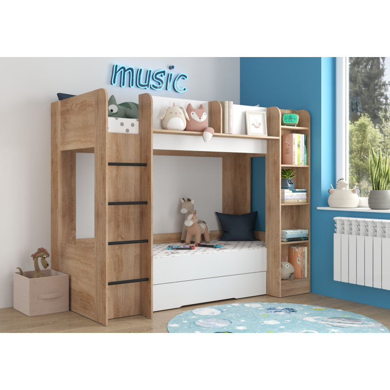 Łóżko piętrowe Everest L z szufladą Sonoma jasna/Biały