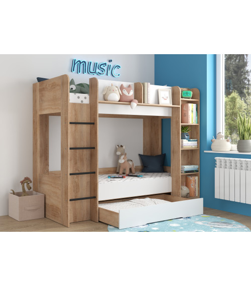 Łóżko piętrowe Everest L z szufladą Sonoma jasna/Biały