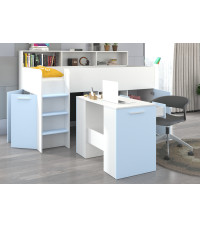 Łóżko z biurkiem Neo L i szufladami Biały/Błękit