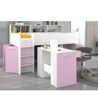 Łóżko z biurkiem Neo L i szufladami Biały/Lawenda