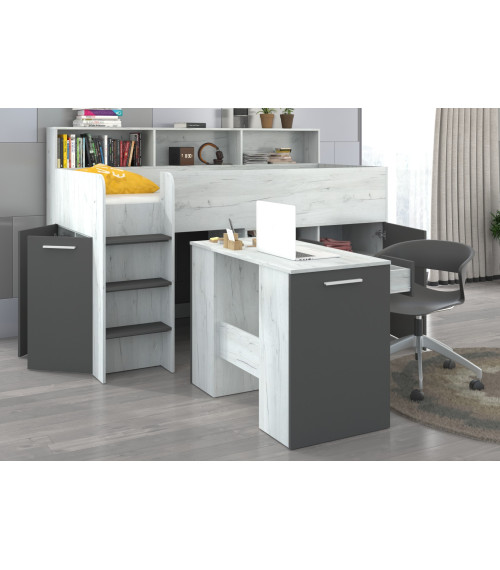 Łóżko z biurkiem Neo L i szufladami Craft biały/Grafit