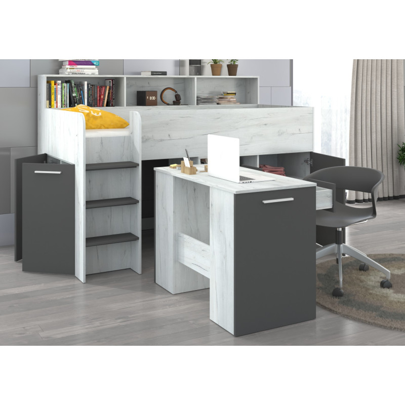 Łóżko z biurkiem Neo L i szufladami Craft biały/Grafit