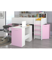 Łóżko z biurkiem Neo P i szufladami Biały/Lawenda