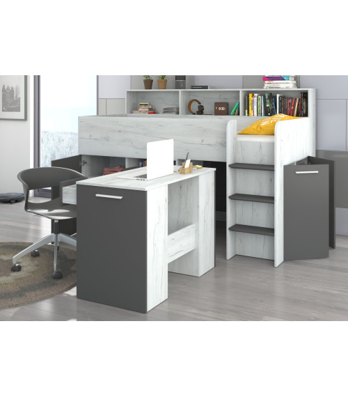Łóżko z biurkiem Neo P i szufladami Craft biały/Grafit