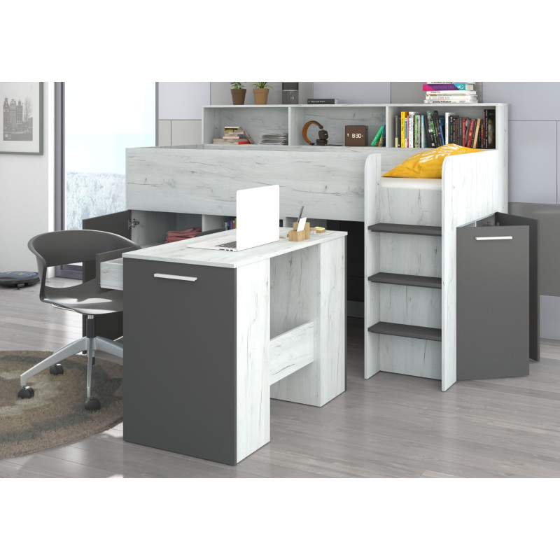 Łóżko z biurkiem Neo P i szufladami Craft biały/Grafit