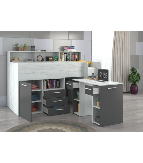 Łóżko z biurkiem Neo P i szufladami Craft biały/Grafit