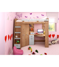 Łóżko piętrowe Antresola L z biurkiem i szafą Craft złoty/Craft biały