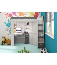 Łóżko piętrowe Antresola P z biurkiem i szafą Craft biały/Grafit