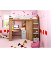 Łóżko piętrowe Antresola P z biurkiem i szafą Craft złoty/Craft biały