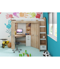 Łóżko piętrowe Antresola P z biurkiem i szafą Sonoma jasna/Biały