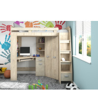 Łóżko piętrowe Antresola P z biurkiem i szafą Dąb Endgrain/granada migdał