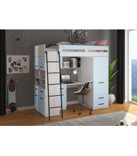 Łóżko piętrowe Level L z biurkiem i szafą Biały/Błękit